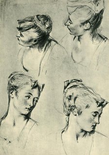 Four studies of female heads, early 18th century, (1943). Creator: Jean-Antoine Watteau.