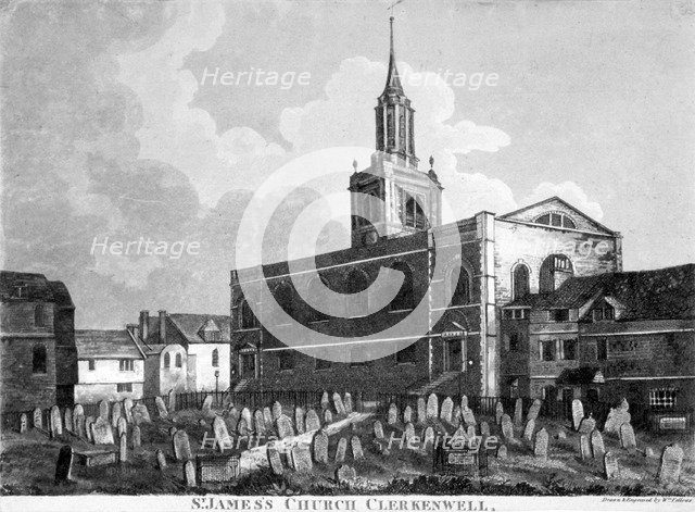 View of the church and graveyard of St James Clerkenwell, London, c1820.         Artist: William Fellows
