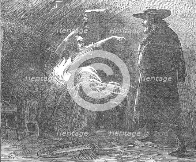 "Like a galvanised corpse, she raised herself suddenly, and seizing the candle...", 1872. Creator: J. J..