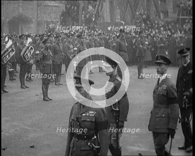 King George V, Edward, Prince of Wales, and Prince Albert Walking in Procession During..., 1920. Creator: British Pathe Ltd.