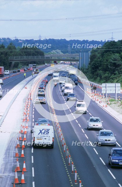 Contraflow system on M27 motorway. Artist: Unknown.