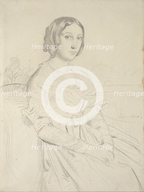 Portrait of a young Woman, seated three-quarters to left, 1839-1856. Artist: Theodore Chasseriau.