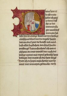 Initial O: A Woman Receiving Communion; Book of Hours, about 1500. Creator: Workshop of Gerard Horenbout.