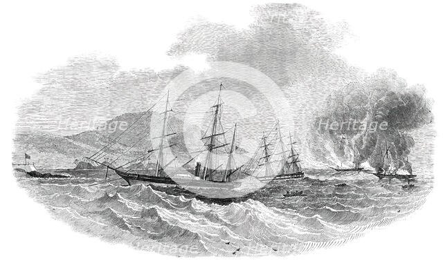 The "Cormorant" at Anchor, Destroying the Slave-Brigs "Serea" and "Donna Anna", 1850. Creator: Unknown.