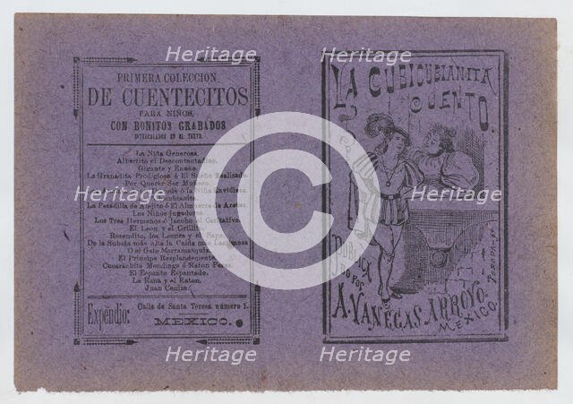 Cover for 'La Cubicubianita Cuento', a figure wearing a feathered hat leaning on ..., ca. 1890-1910. Creator: José Guadalupe Posada.