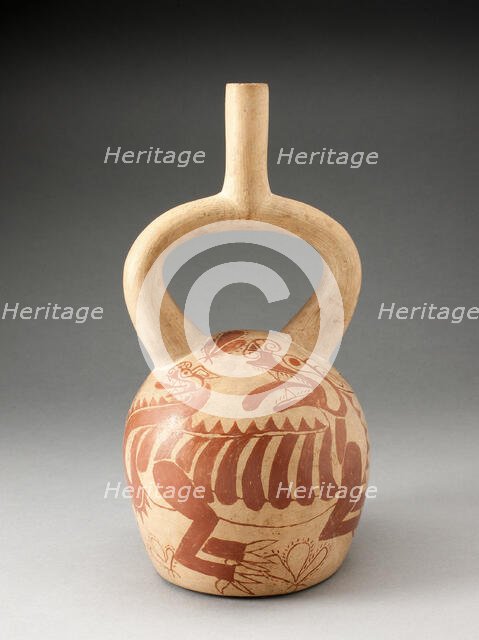 Stirrup Spout Vessel with Fineline Depiction of an Abstract Feline, 100 B.C./A.D. 500. Creator: Unknown.