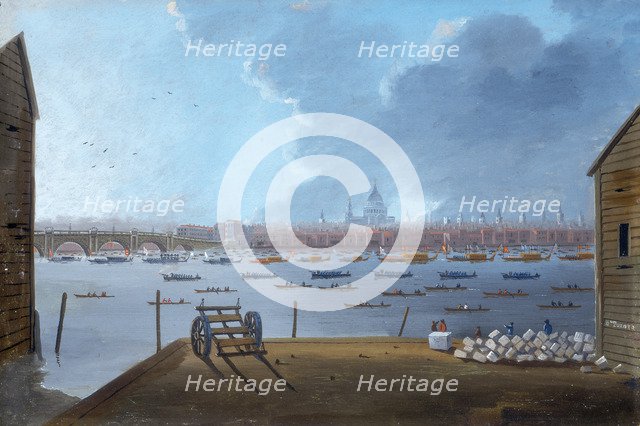 'The Funeral Procession of Lord Nelson on the Thames', c1806. Artist: Daniel Turner