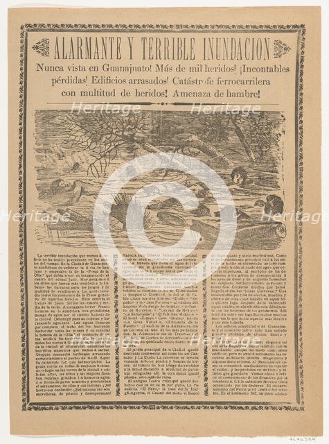 Broadsheet relating to the terrible flood in Guanajuato in 1905, 1905., 1905. Creator: José Guadalupe Posada.