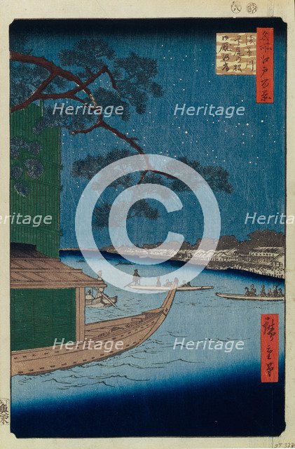 The Pine of Success and Oumayagashi on the Asakusa River (One Hundred Famous Views of Edo), 1856-1858. Artist: Hiroshige, Utagawa (1797-1858)