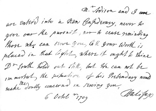 Extract of a letter from Lord Halifax to Dean Swift, with promises of promotion, 1709, (1840). Artist: Charles Montague