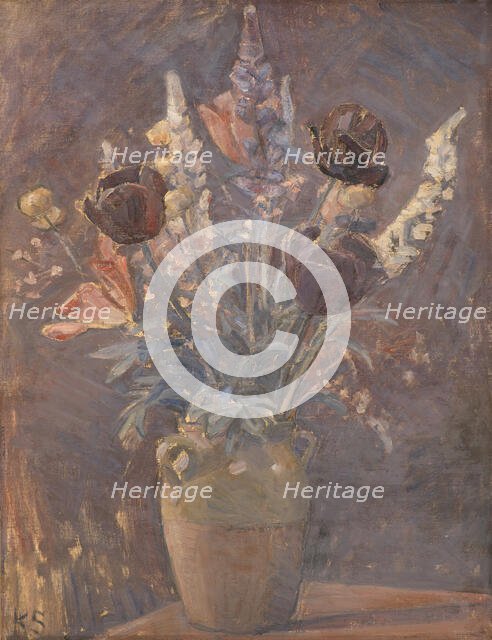 Ceramic vase with tulips, 1885-1938. Creator: Karl Schou.