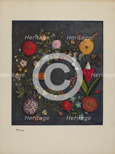Crewel Wreath, c. 1941. Creator: Genevieve Jordan.