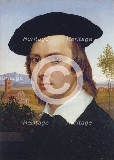 Self-Portrait with Beret before a Roman Landscape. Artist: Passavant, Johann David (1787-1861)