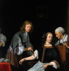 A surgeon binding up a woman's arm after bloodletting, c1700s. Creator: Jacob Toorenvliet.