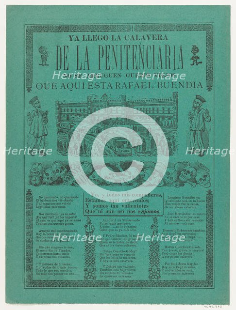 The arrival of the skeletons of the penitentiary (Posada); two skeleton angels in lower co..., 1902. Creator: José Guadalupe Posada.