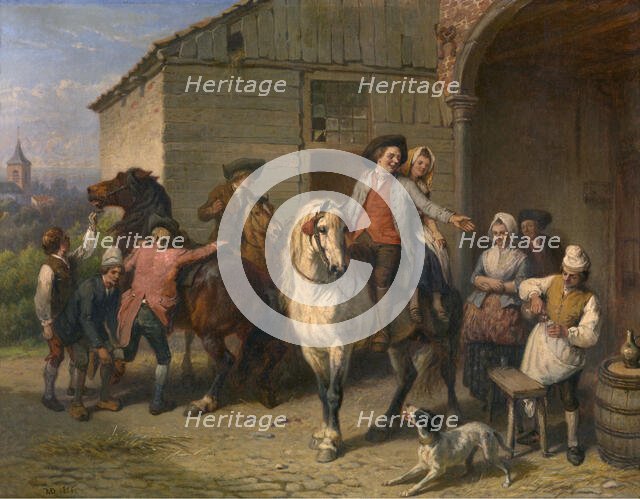 Horsemen at the Inn, 1856. Creator: Jean-Baptiste Madou.
