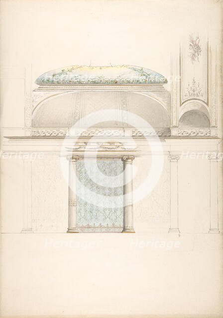 Elevation and transverse section of a domed and colonnaded hall, second half 19th century. Creators: Jules-Edmond-Charles Lachaise, Eugène-Pierre Gourdet.