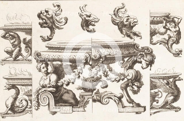 Desseins de Brasiers dont les Ornements peuuent Seruir aux Cuuettes, Tables, et autre..., 1660-1713. Creator: Alexis Loir I.