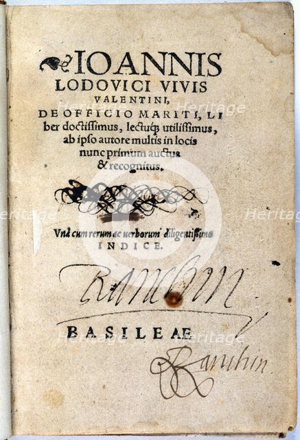 Second edition copy of 'De Officio Mariti de Institutione Foeminae Christianae',  1538.  Creator: Vives i March, Joan Lluís (1492-1540).