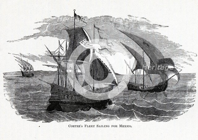 Cortez's Fleet Sailing for Mexico, 1882. Artist: Anonymous  