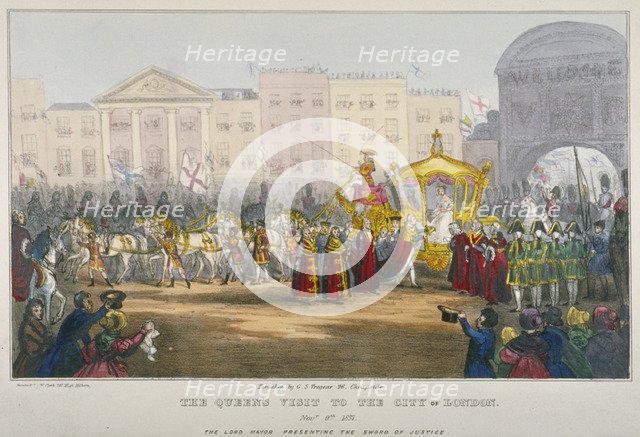 View of Temple Bar during Queen Victoria's visit to the City of London in 1837. Artist: W Clerk