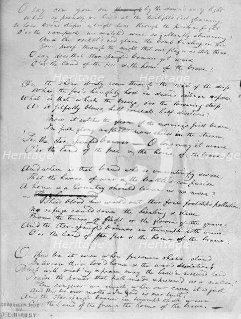 Francis Scott Key, Original Manuscript of 'Star Spangled Banner', 1914. Creators: Harris & Ewing, Francis Scott Key.