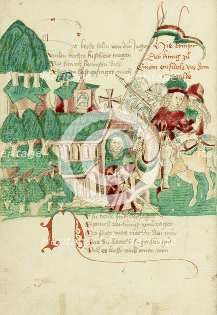 King Avenir Meeting the Hermit; Barlaam und Josaphat, 1469. Creators: Hans Schilling, Diebolt Lauber.