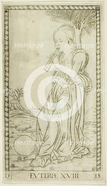 Euterpe, plate eighteen from Apollo and the Muses, c.1465. Creator: Unknown.