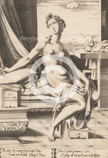 Lucretia Preparing to Kill Herself, ca. 1542. Creator: Enea Vico.