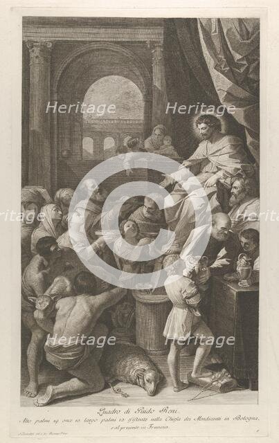 Saint Job seated at right receiving the gifts of the people..., ca. 1760-1800. Creator: Giuliano Traballesi.