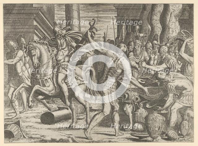 Brennus throwing his sword on the scales before Camillus, 1540-56. Creator: Leon Davent.