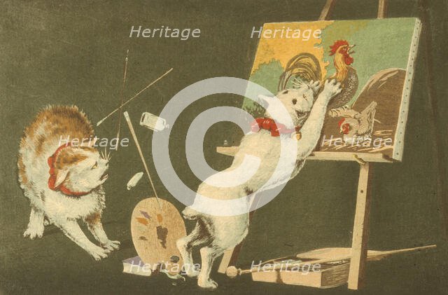 Canvas and Cats, between c1879 and c1881. Creator: Kobayashi Kiyochika.