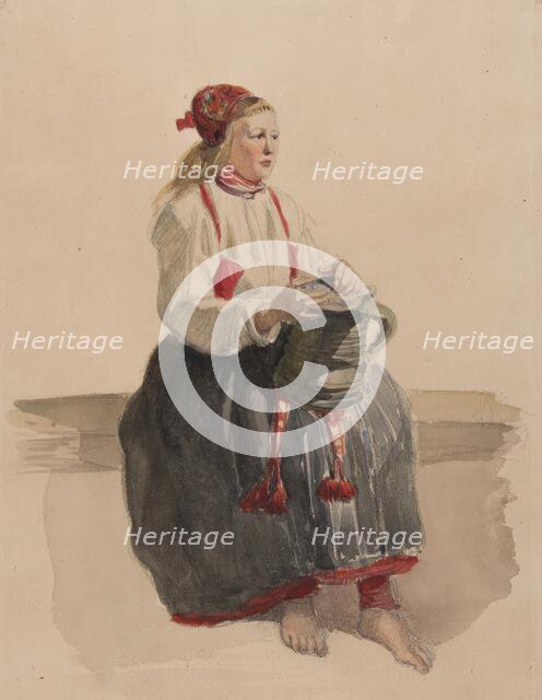 Young woman in costume seated full length. (c1860s). Creator: Vilhelm Wallander.