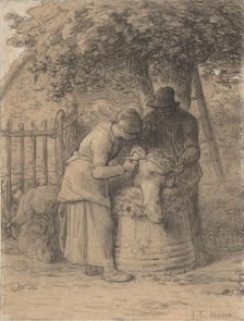 Sheepshearing Beneath a Tree, ca. 1854. Creator: Jean Francois Millet.