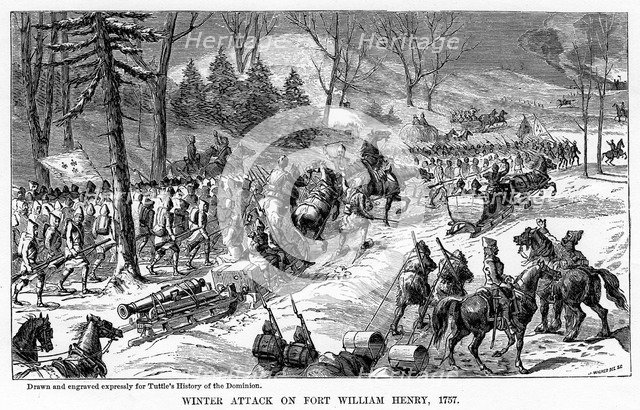Winter Attack on Fort William Henry, New York State, 1757, (c1877). Artist: Unknown