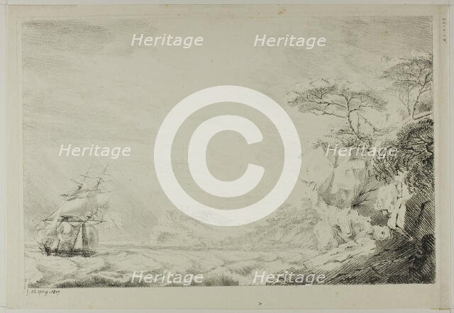 Landscape with Sailing Ship, 1817. Creator: J. Chapuy.