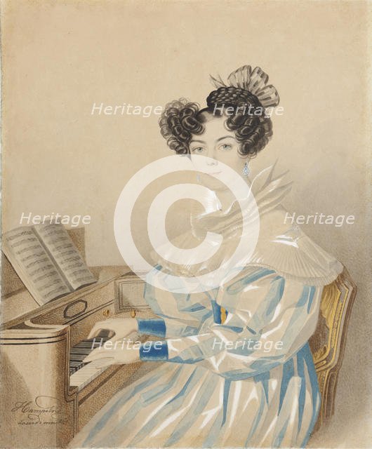 Portrait of Tatiana Petrovna Lvova (1789-1848), née Poltoratskaya, 1820s. Creator: Hampeln, Carl, von (1794-after 1880).