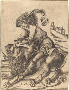 Samson and the Lion, c. 1475. Creator: Israhel van Meckenem.