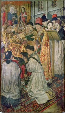 Table of the ordination of Saint Vincent by the Bishop of Zaragoza, Saint Valerio. Painting on wo…