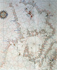 Atlas of Joan Martines, Messina, 1582. Portulan chart of the western Mediterranean, with Italy, E…