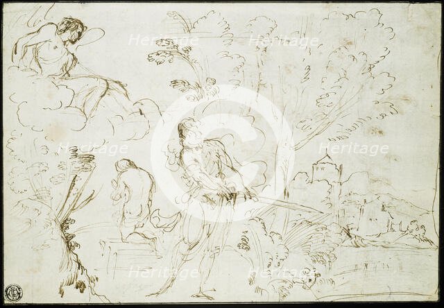 Sacrifice of Isaac (recto); Jacob's Dream (verso), 1613/20. Creator: Guercino.