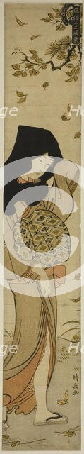 Woman with Black Hood in Windblown Leaves, from the series "Twelve Scenes of...c. 1783. Creator: Torii Kiyonaga.
