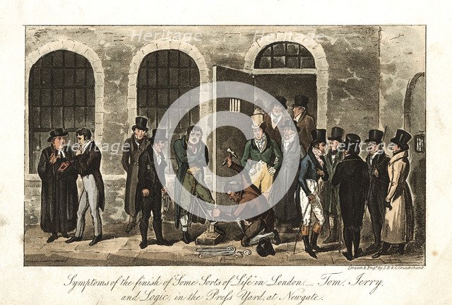Tom, Jerry and Logic in the Press Yard, Newgate prison, London, 1821. Artist: George Cruikshank