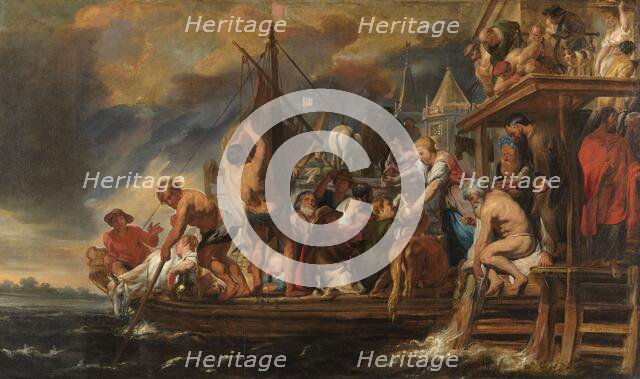 A Ferry Departs as St Peter Finds a Coin in the Mouth of a Fish, c.1621-c.1650. Creator: Workshop of Jacques Jordaens.