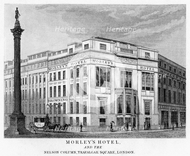 Morley's Hotel and Nelson's Column, Trafalgar Square, Westminster, London, 19th century. Artist: Unknown