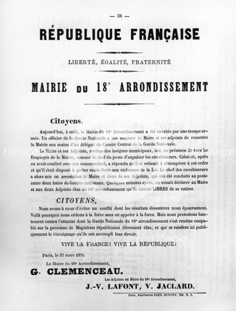 Mairie du 18th Arrondissement, from French Political posters of the Paris Commune,  May 1871. Artist: Unknown