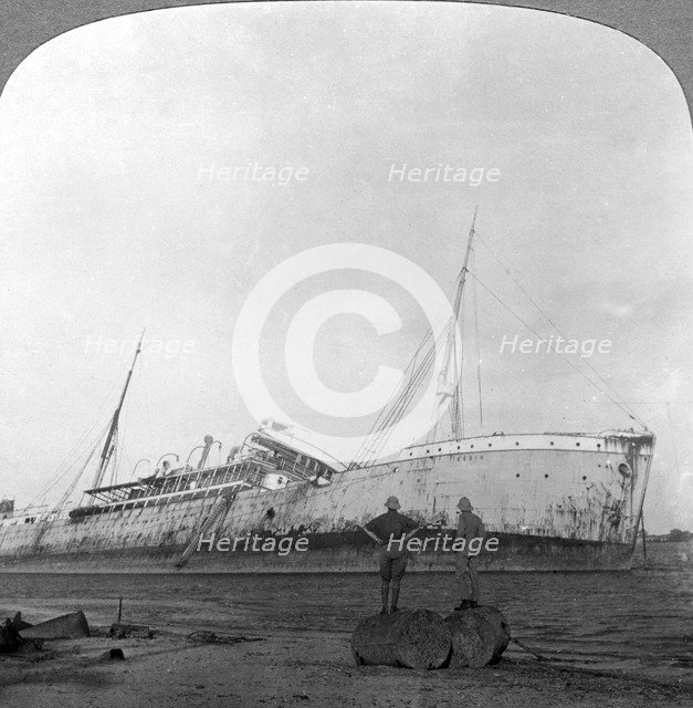 German cruiser sunk off Dar es Salaam, Tanzania, World War I, 1914-1918.Artist: Realistic Travels Publishers