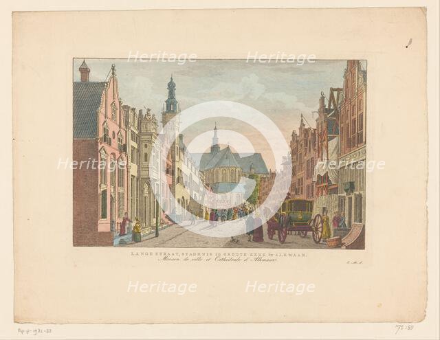 View of the Langestraat, the town hall and the Grote Kerk in Alkmaar, 1824-1825. Creator: Carel Frederik Bendorp.
