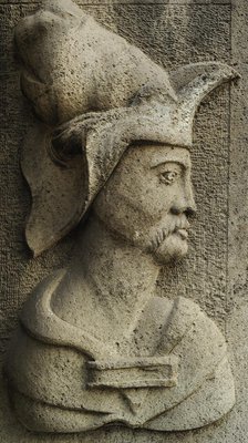 Relief of male figure in profile, house in the old Town, Gsansk, Poland, 2016. Creator: Unknown.