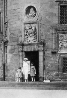 Queen Elizabeth with Princesses Elizabeth and Margaret Rose, Glamis Castle, Scotland, 1937. Artist: Unknown